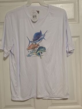 Men's White Fishing Graphic Short-Sleeve Shirt